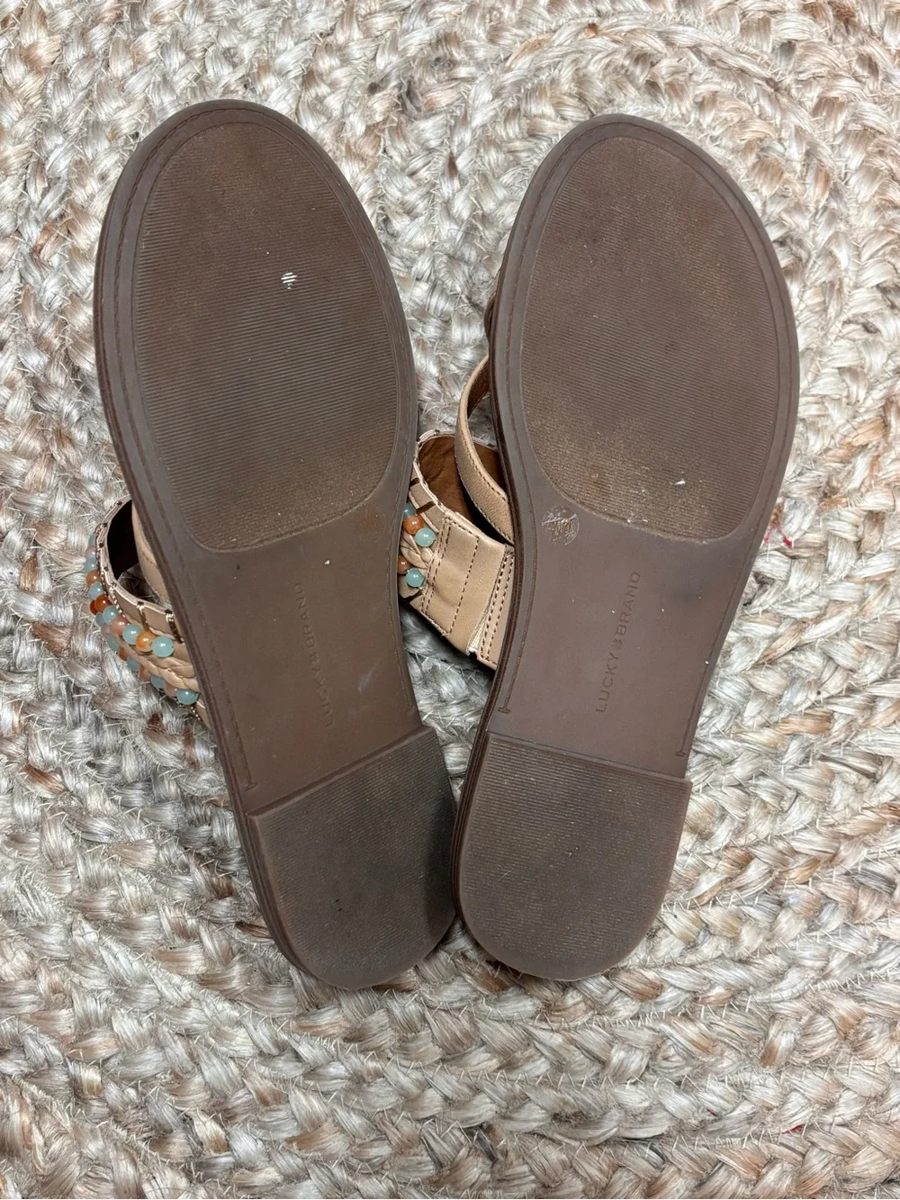 Lucky Brand Tan Beaded Leather Slide Sandals - Picture 7 of 7